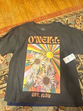 O'Neill Black Tee with Sunflower Retro Burst Graphic